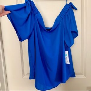Q&A Tops - Off The Shoulder Blue Blouse Q&A Tops - Off The Shoulder Blue Blouse